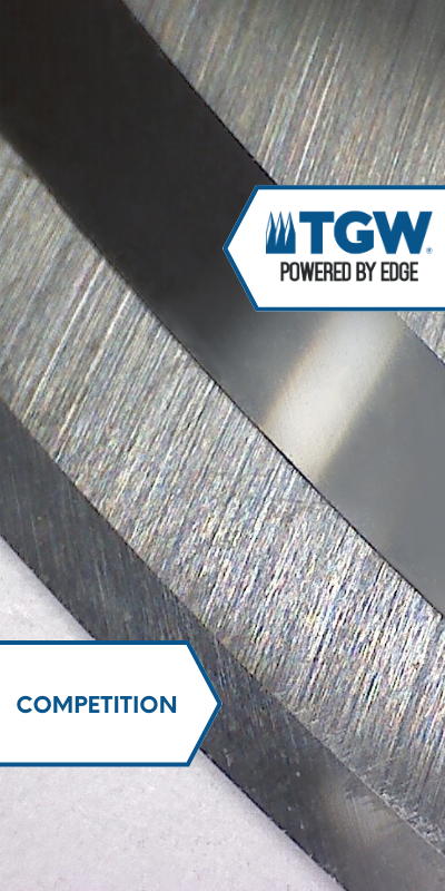 TGW's food processing blade compared to a low-quality blade from a competitor